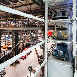 Side view of an automated parking system in the museum