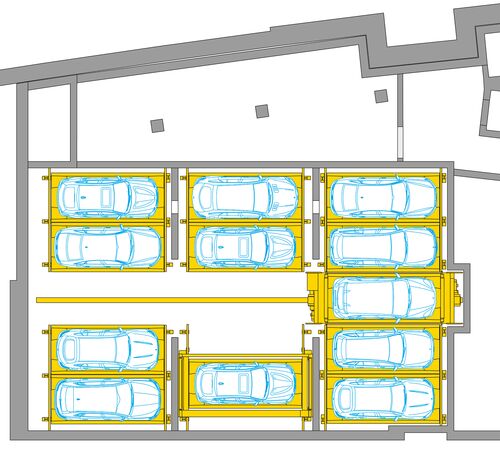 Grafik zeigt die Anordnung der Autos in einem Parksystem