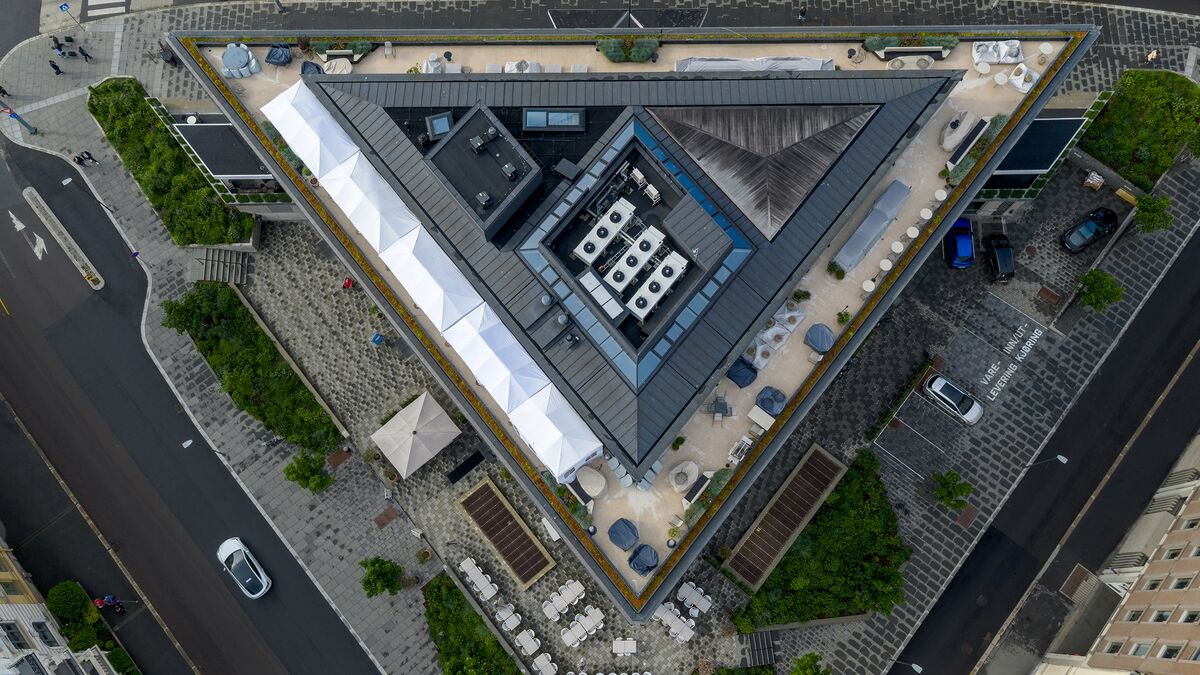 Ansicht aus der Luft auf das Gebäude des ehemaligen amerikanischen Botschaft in Oslo