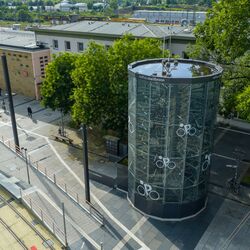 Ansicht aus der Luft auf den Bikesafe am Hauptbahnhof in Heilbronn