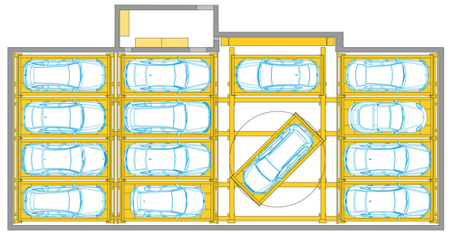 The graphic shows an overview of the parking spaces in the parking system