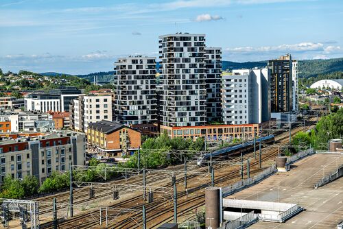 Ansicht aus der Luft auf das gesamte Gelände des Meierikvartalet in Oslo