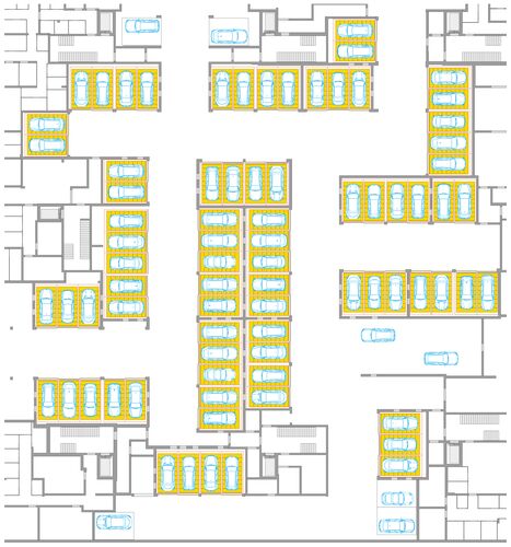 Diagram showing the layout of the parking systems in the underground car park