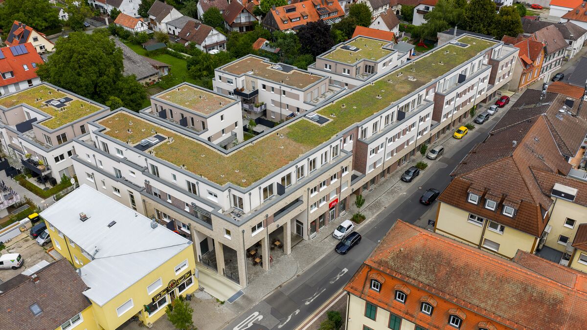 Ansicht aus der Luft auf das gesamte Gelände Quartier am Jagdschloss
