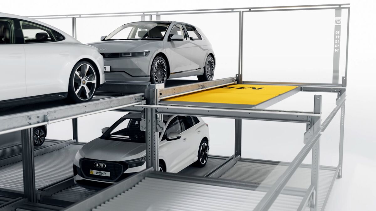 The visualisation shows the arrangement of cars in a parking system