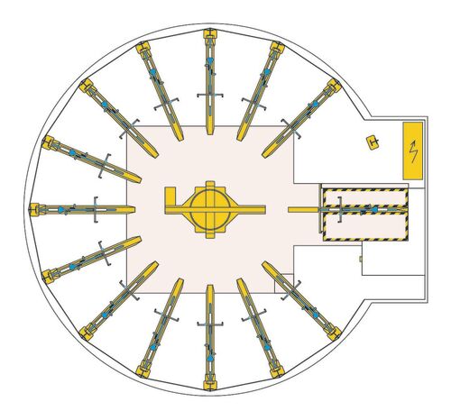 Grafik zeigt die Anordnung der Stellplätze eines Parksystems von oben