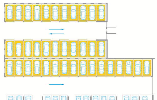 Grafik der Anordnung der Parksysteme in der Tiefgarage